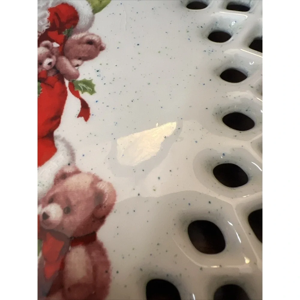 Vintage Christmas Holiday‎ Decorative Plate Charger, Santa Claus Teddy Bears